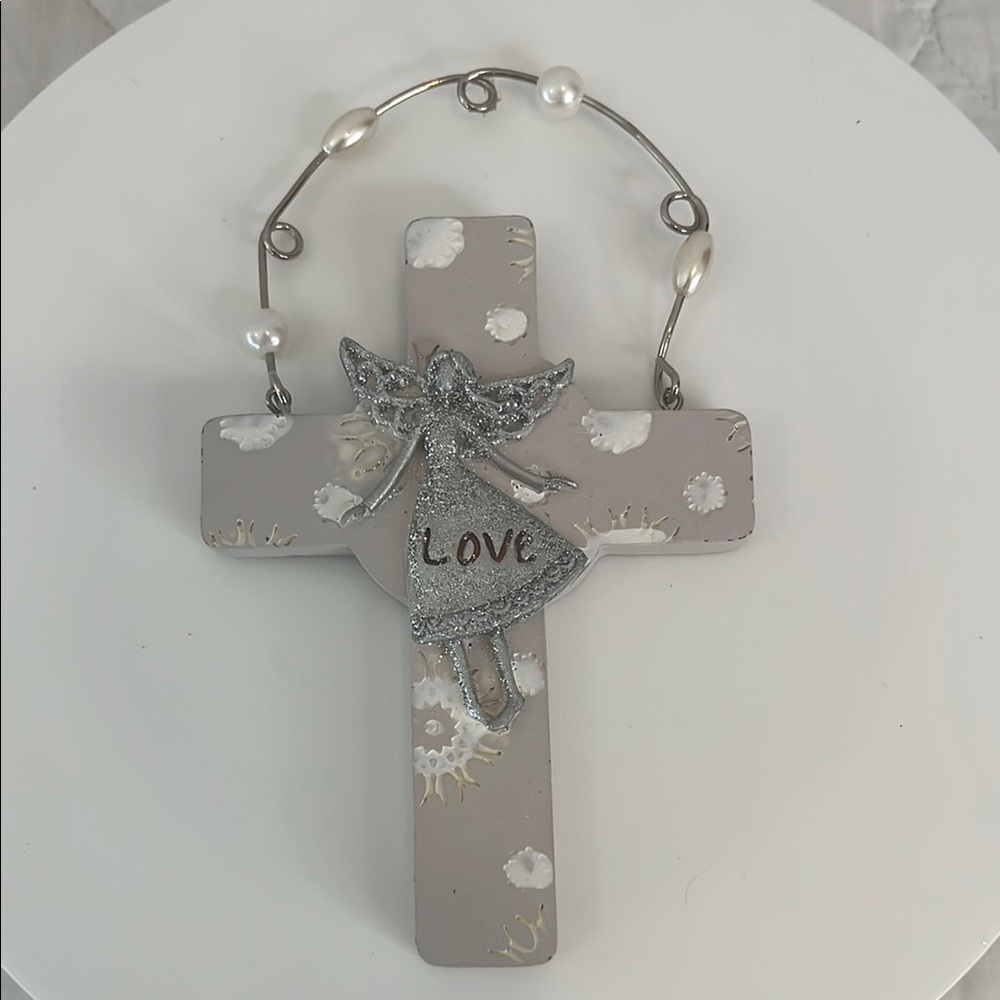 Gray Angel Cross Wall Decor